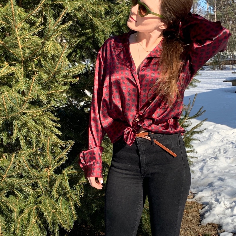 Silky burgundy PJ Style Button Up